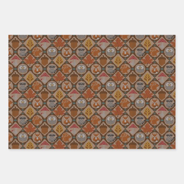 Cute Autumn Woodland Wrapping Paper Sheets (Front)