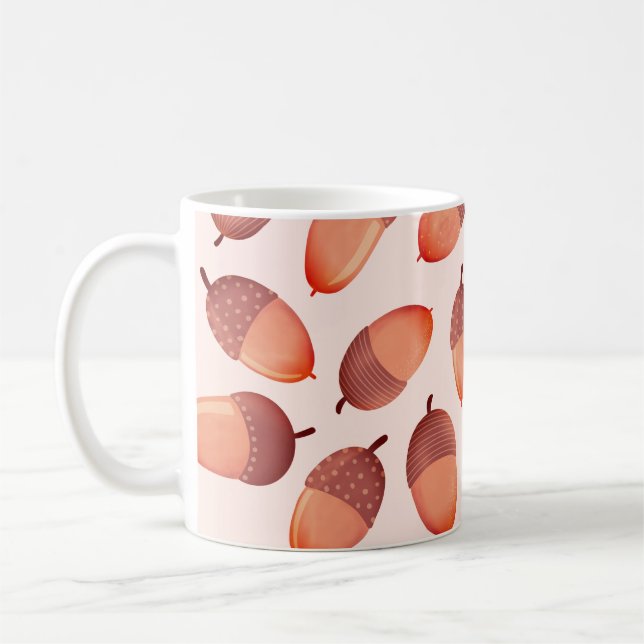 Cute Autumnal Fall Acorn Pattern Coffee Mug (Left)