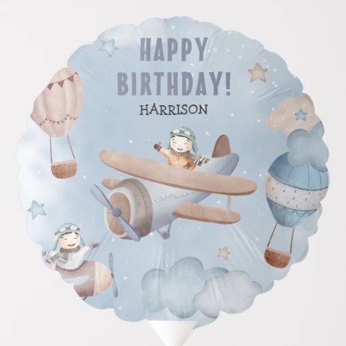 Cute Aviation Personalized Boy Happy Birthday Balloon