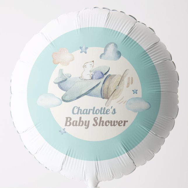 Cute Aviation Theme with Name Baby Shower Balloon (Front)