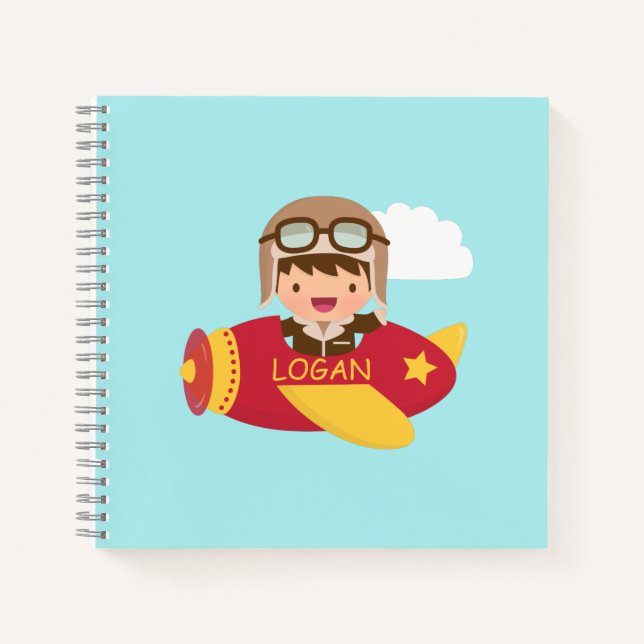 Cute Aviator Airplane Adventure Boys Personalized Notebook (Front)