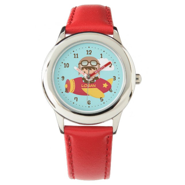 Cute Aviator Boy Airplane Adventure For Boys Watch (Front)