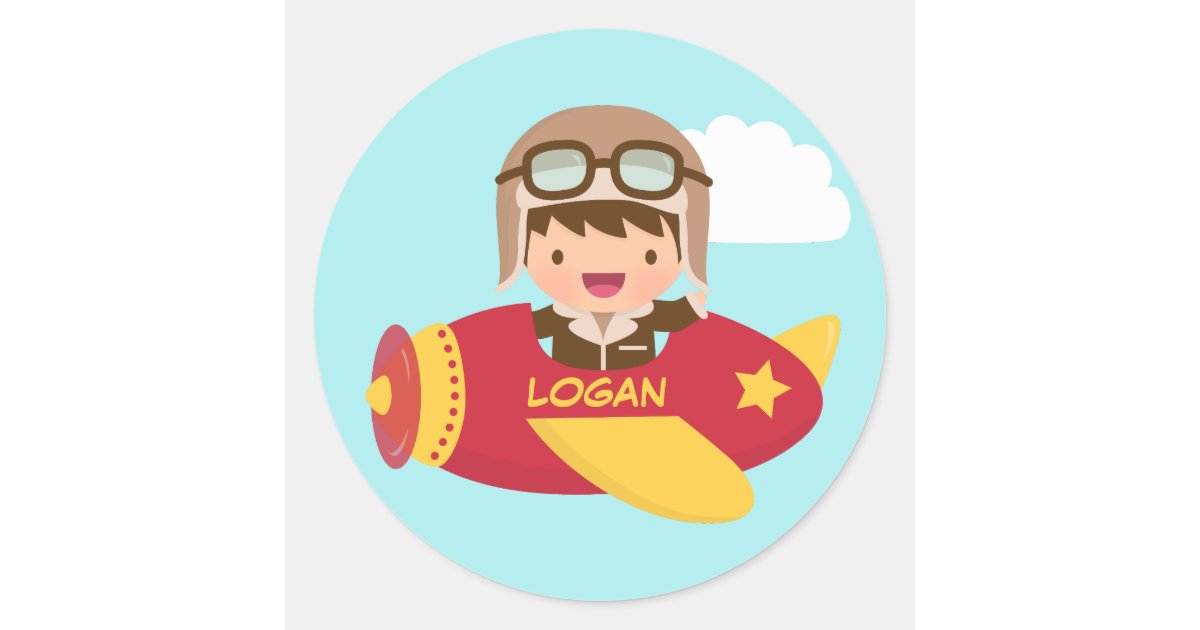 Cute Aviator Boy Airplane Adventure For Kids Classic Round Sticker | Zazzle
