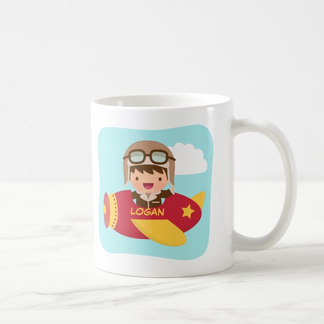 Cute Aviator Boy Airplane Adventure For Kids Coffee Mug (Right)