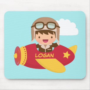 Cute Aviator Boy Airplane Adventure For Kids Mouse Pad