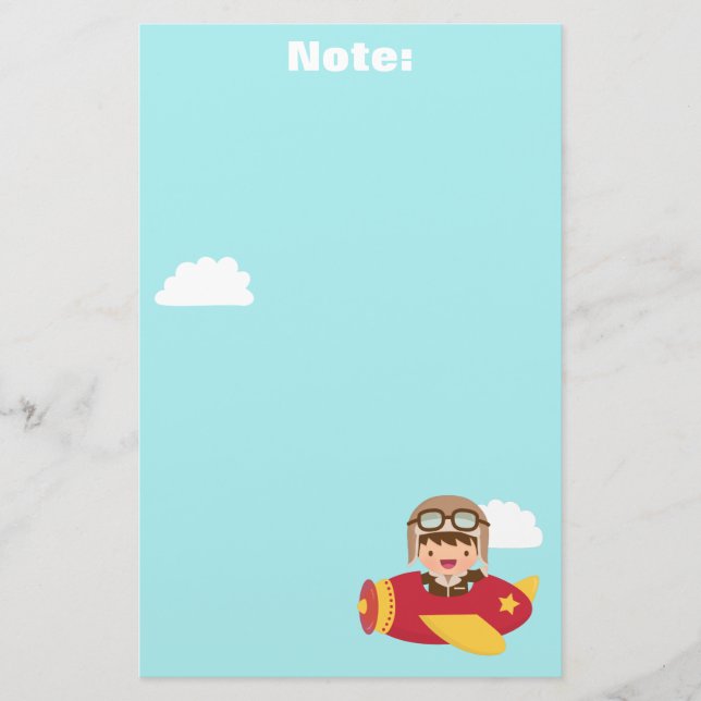 Cute Aviator Boy Airplane Adventure For Kids Stationery (Front)