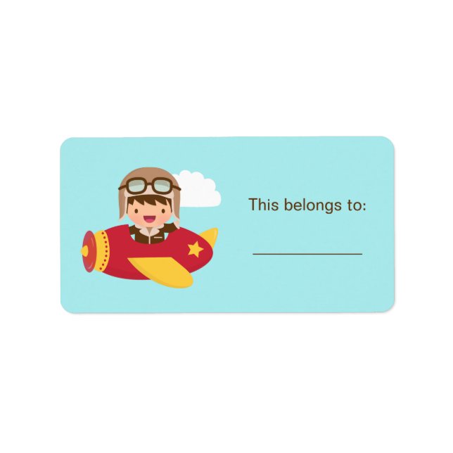 Cute Aviator Boy Airplane Adventure Personalized Label (Front)