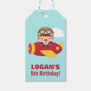 Cute Aviator Boy Airplane Birthday Party Gift Tags