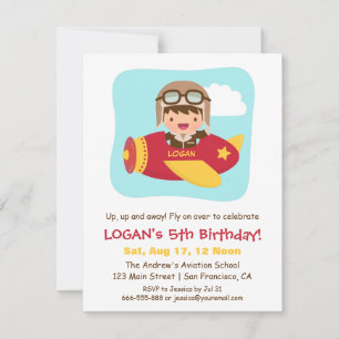 Cute Aviator Boy Airplane Birthday Party Invitation