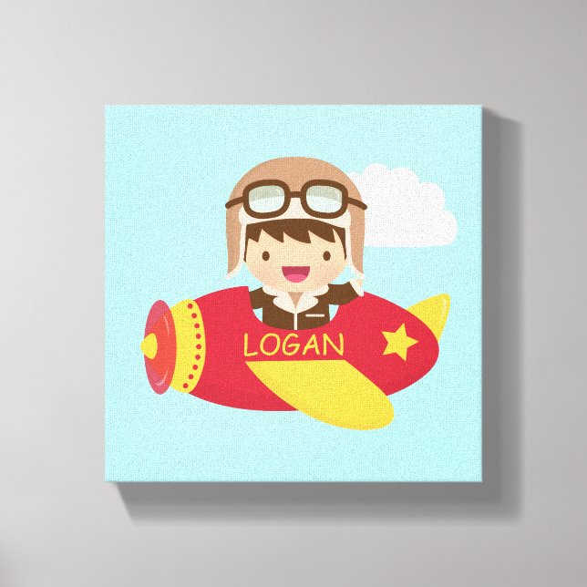 Cute Aviator Boy Airplane Boys Room Decor (Front)