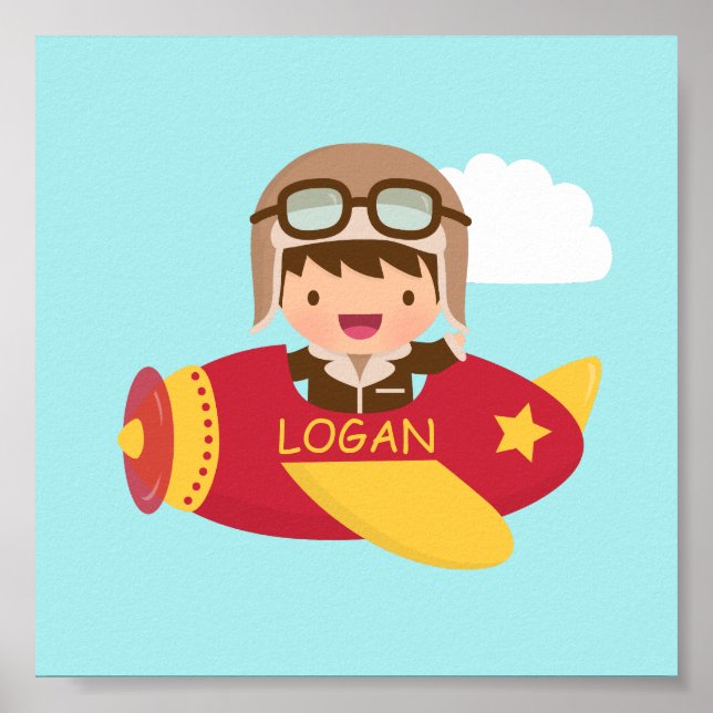 Cute Aviator Boy Airplane Boys Room Decor (Front)