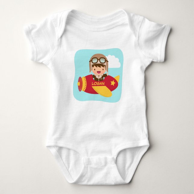 Cute Aviator Boy Airplane For Baby Boys Baby Bodysuit (Front)