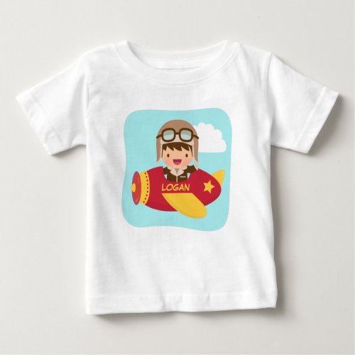 Cute Aviator Boy Airplane For Baby Boys Baby T_Shirt