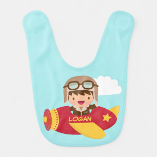 Cute Aviator Boy Airplane For Baby Boys Bib
