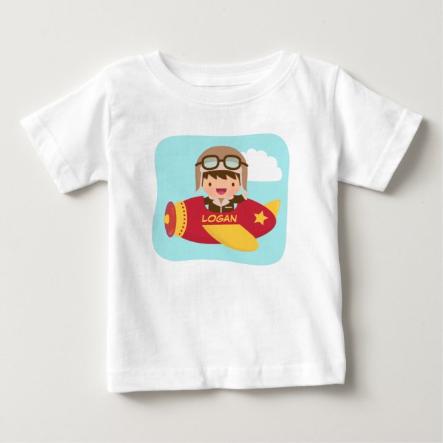 Cute Aviator Boy Airplane For Baby Boys T-Shirt (Front)