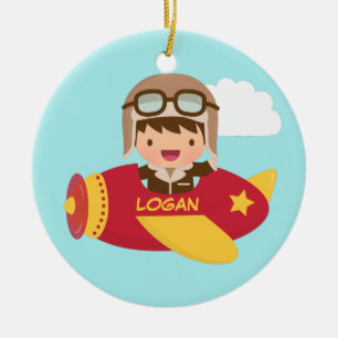 Cute Aviator Boy Airplane Kids Room Decor Ceramic Ornament