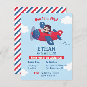 Cute Aviator Pilot Airplane Boys Birthday Party Invitation