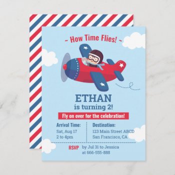 Cute Aviator Pilot Airplane Boys Birthday Party  Invitation by RustyDoodle at Zazzle