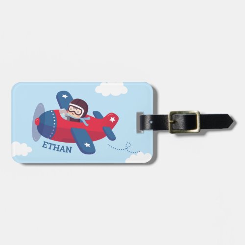 Cute Aviator Pilot Airplane Boys Personalized Luggage Tag