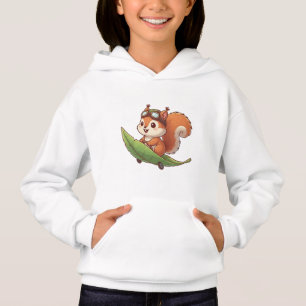 Cute Aviator Squirrel Riding Leaf Skateboard Art Hoodie