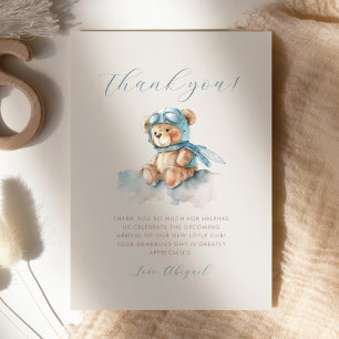 Cute Aviator Teddy Bear Baby Shower Thank You Card