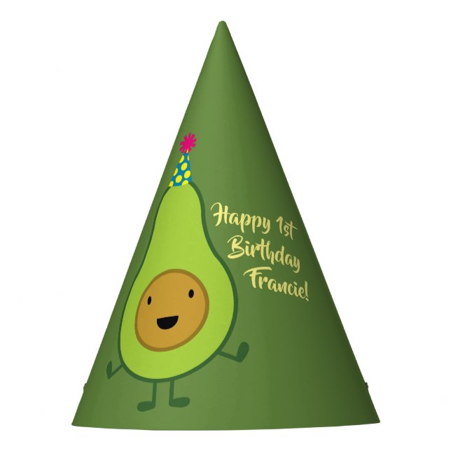 Cute Avocado 1st Birthday Party Hats (Front)