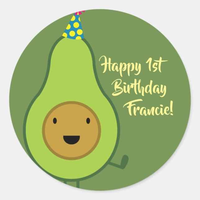 Cute Avocado 1st Birthday Sticker Seals (Front)