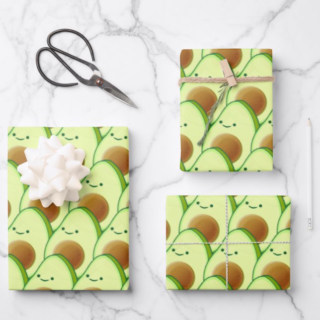 Cute Avocado All Over Drawing Wrapping Paper Sheets (Front)
