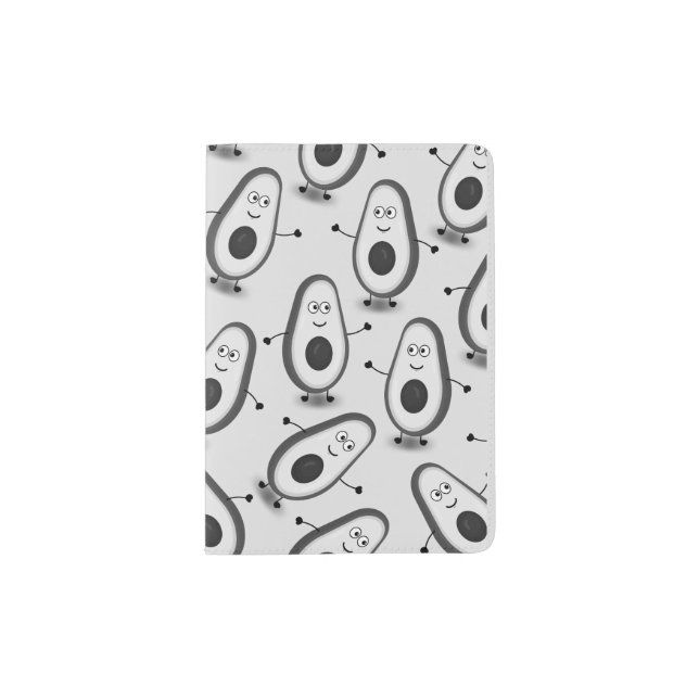Cute Avocado Black&White Pattern Passport Holder (Front)