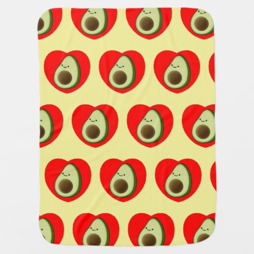 Cute Avocado Cartoon In Red Heart  Baby Blanket