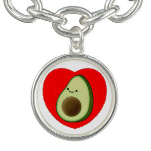 Cute Avocado Cartoon In Red Heart Bracelet