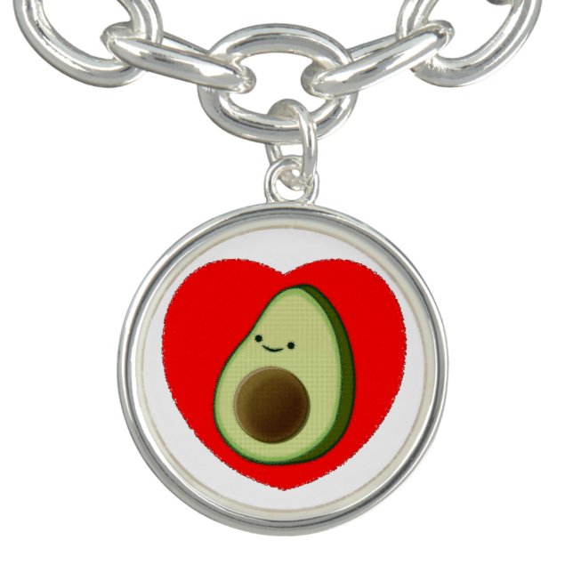 Cute Avocado Cartoon In Red Heart Bracelet (Design)
