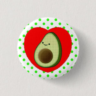 Cute Avocado Cartoon In Red Heart Button