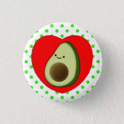 Cute Avocado Cartoon In Red Heart Button