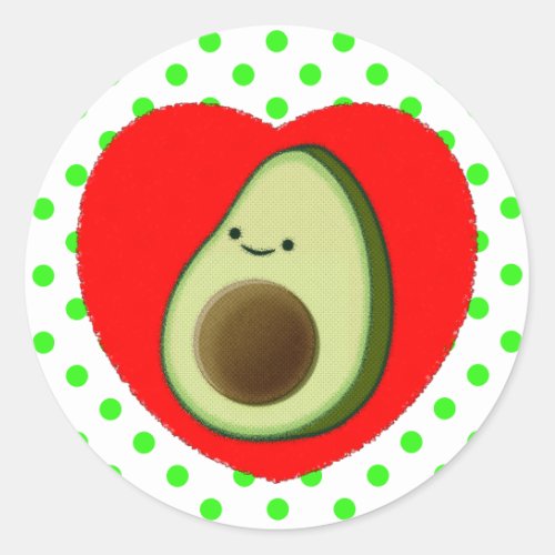 Cute Avocado Cartoon In Red Heart  Classic Round Sticker