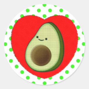 Cute Avocado Cartoon In Red Heart Classic Round Sticker
