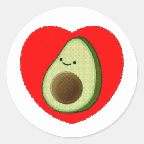 Cute Avocado Cartoon In Red Heart Classic Round Sticker