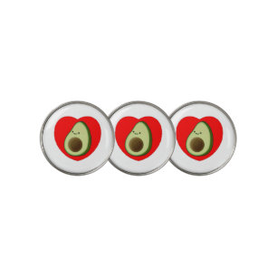 Cute Avocado Cartoon In Red Heart Golf Ball Marker