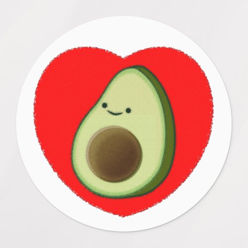 Cute Avocado Cartoon In Red Heart Labels