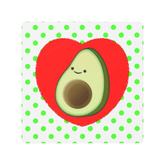 Cute Avocado Cartoon In Red Heart Metal Print (Front)