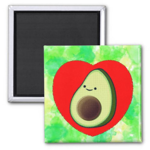 Cute Avocado Cartoon In Red Heart on Watercolor Magnet