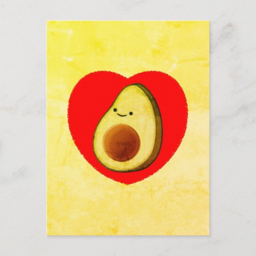 Cute Avocado Cartoon In Red Heart Painting Postcard