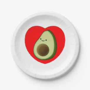 Cute Avocado Cartoon In Red Heart Paper Plates