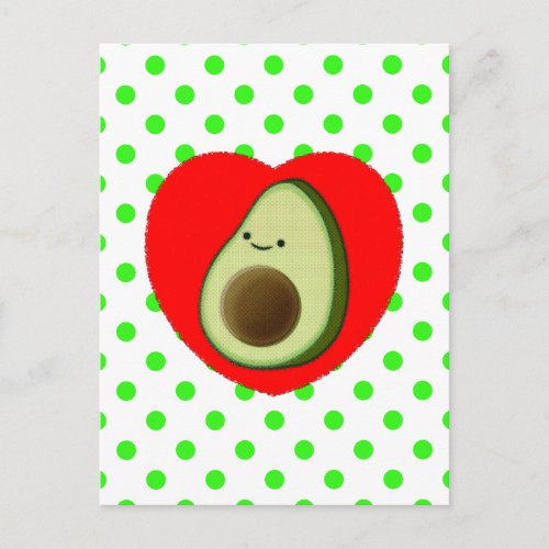 Cute Avocado Cartoon In Red Heart Postcard