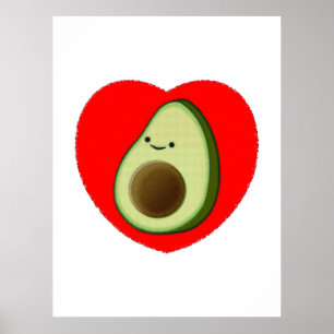 Cute Avocado Cartoon In Red Heart Poster