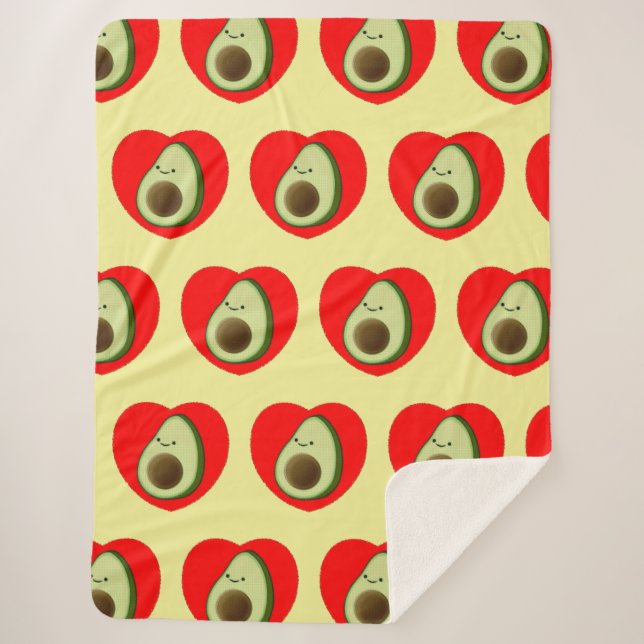 Cute Avocado Cartoon In Red Heart Sherpa Blanket (Front)