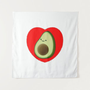 Cute Avocado Cartoon In Red Heart Tapestry
