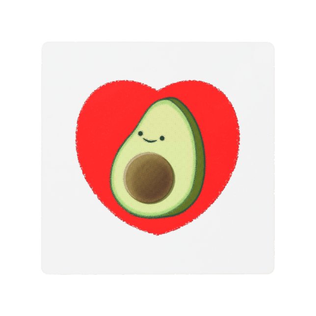 Cute Avocado Cartoon In Red Heart  Tapestry Metal Print (Front)
