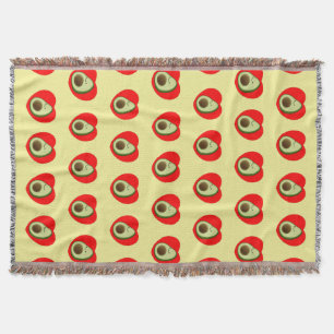 Cute Avocado Cartoon In Red Heart Throw Blanket
