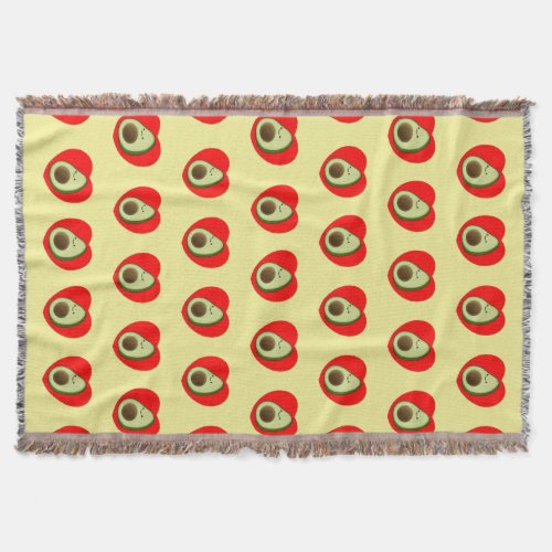 Cute Avocado Cartoon In Red Heart   Throw Blanket